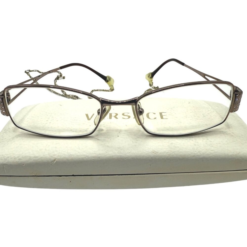 Versace Eyeglasses Womens Frames MOD 1117-B 1013 Brown Rectangular Crystals